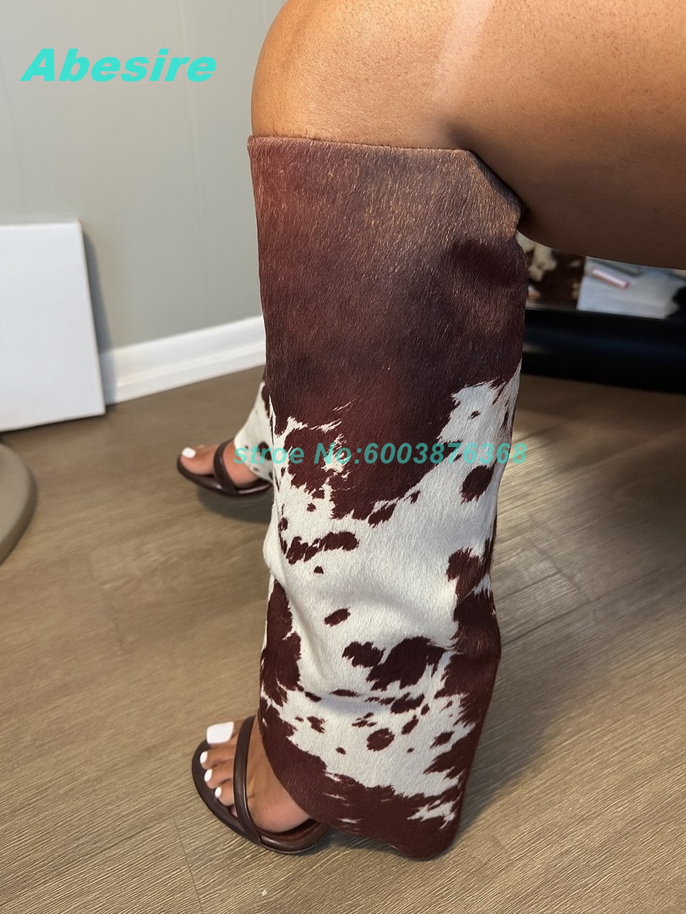 Women'S Fashion Show - Cow Pattern Patchwork Suede Sandal Boots