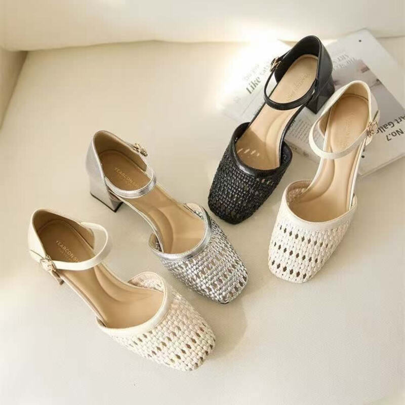 Women'S Fashion Brand Shoes - Fashion Woven Hollow Chunky Root Sandals