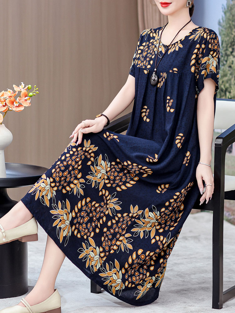 Women Fashion Over The Years - Elegant Mid-Length Cotton Silk Dress for