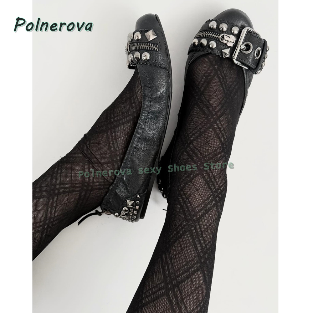 Women'S Fashion Loafers - Rivet Belt Buckle Mary Jane Shoes