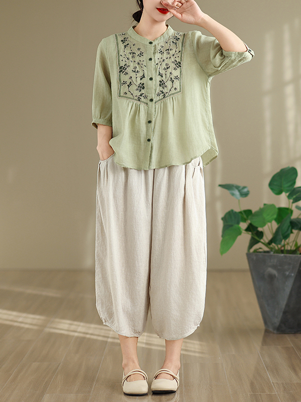 Women Fashion Over The Years - Fashionable Cotton Linen Set with Embroidery