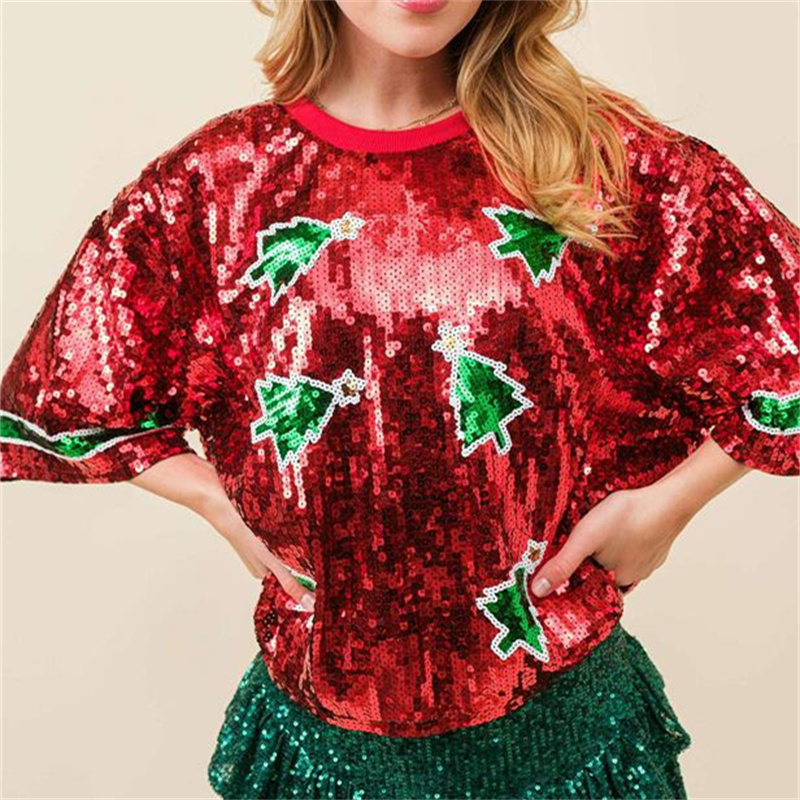 Women'S Fashion Rugby Shirt - Fashion Womens Sequins T-shirt Short Sleeve