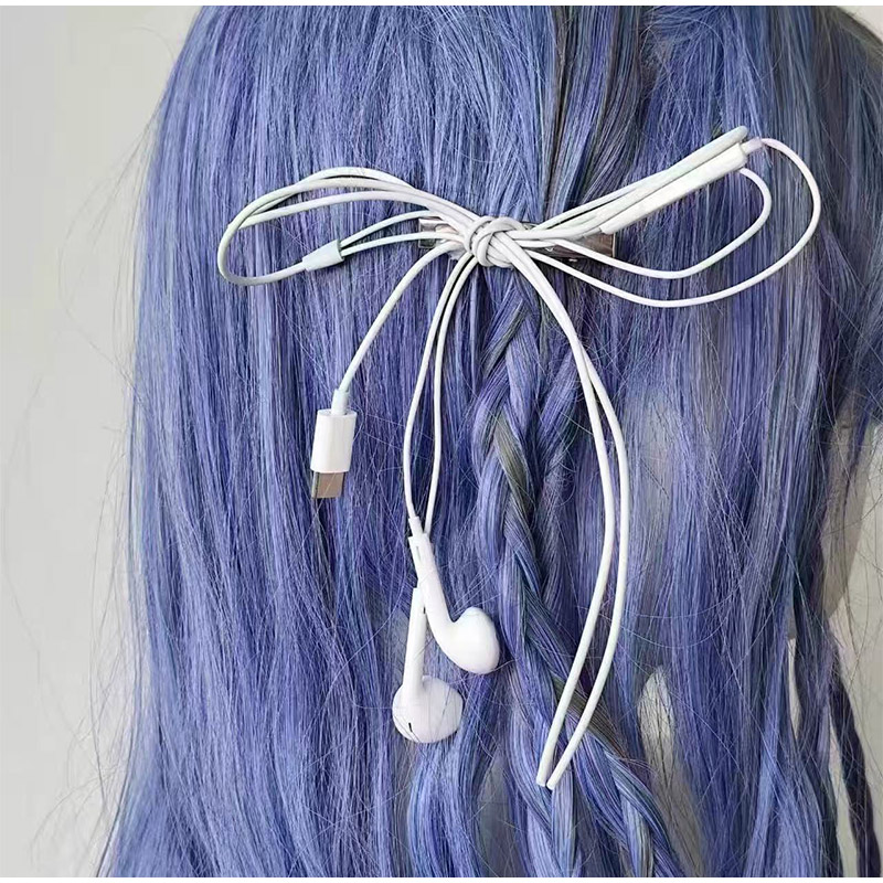 Women'S Y3K Fashion - Headphone Wire Bow Hair Clip Korean