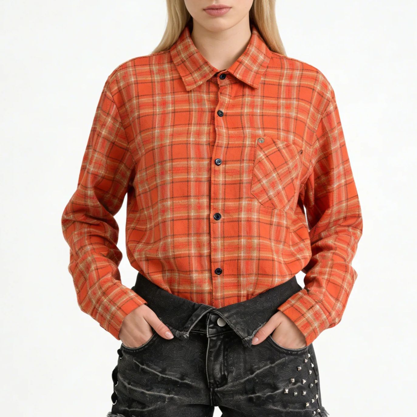 Women's Orange Collared Long S - đánh giá và giá Women'S Y2K Fashion Aesthetic