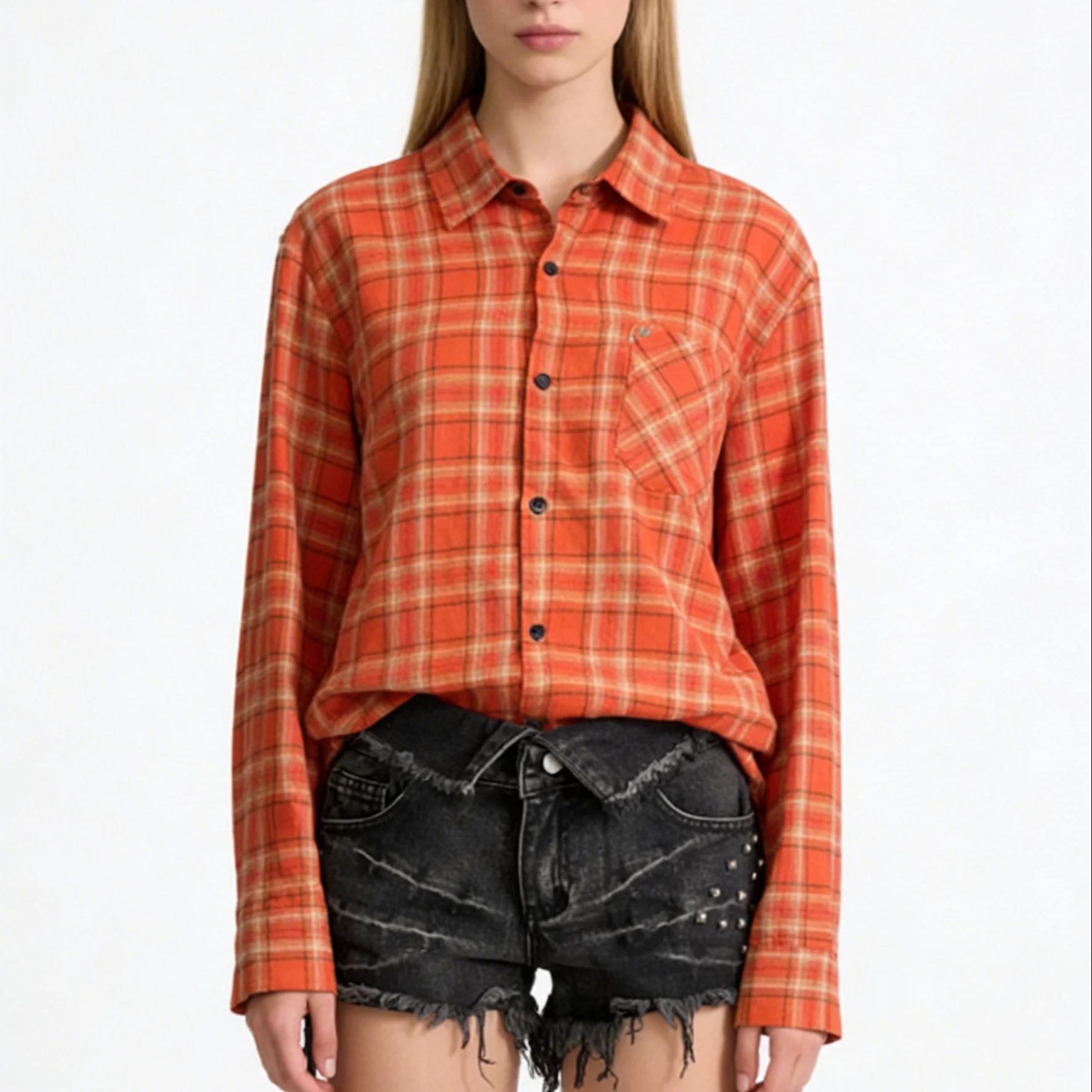 Women's Orange Collared Long S - đánh giá và giá Women'S Y2K Fashion Aesthetic