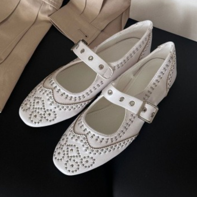 Retro Rivet Buckle Design Flat - đánh giá và giá Women'S Fashion Brand Shoes