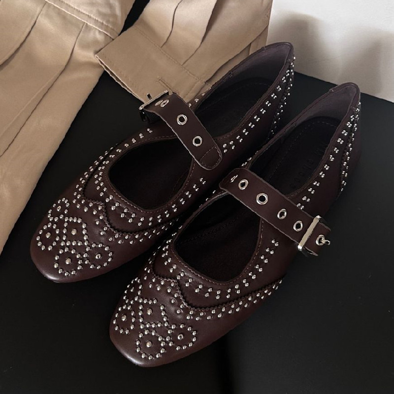 Retro Rivet Buckle Design Flat - đánh giá và giá Women'S Fashion Brand Shoes