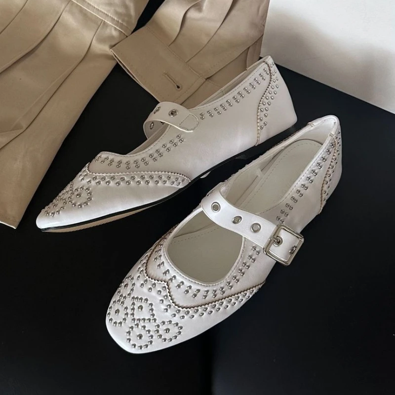 Retro Rivet Buckle Design Flat - đánh giá và giá Women'S Fashion Brand Shoes