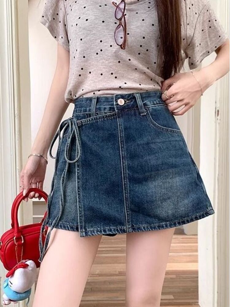 Women High Waist Denim Skort L - đánh giá và giá Denim Shorts Women