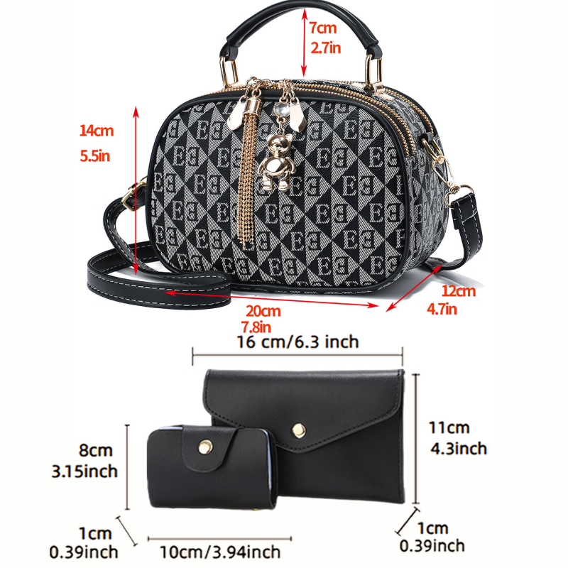 3-piece letter print mini roun - đánh giá và giá Crossbody Bag Women