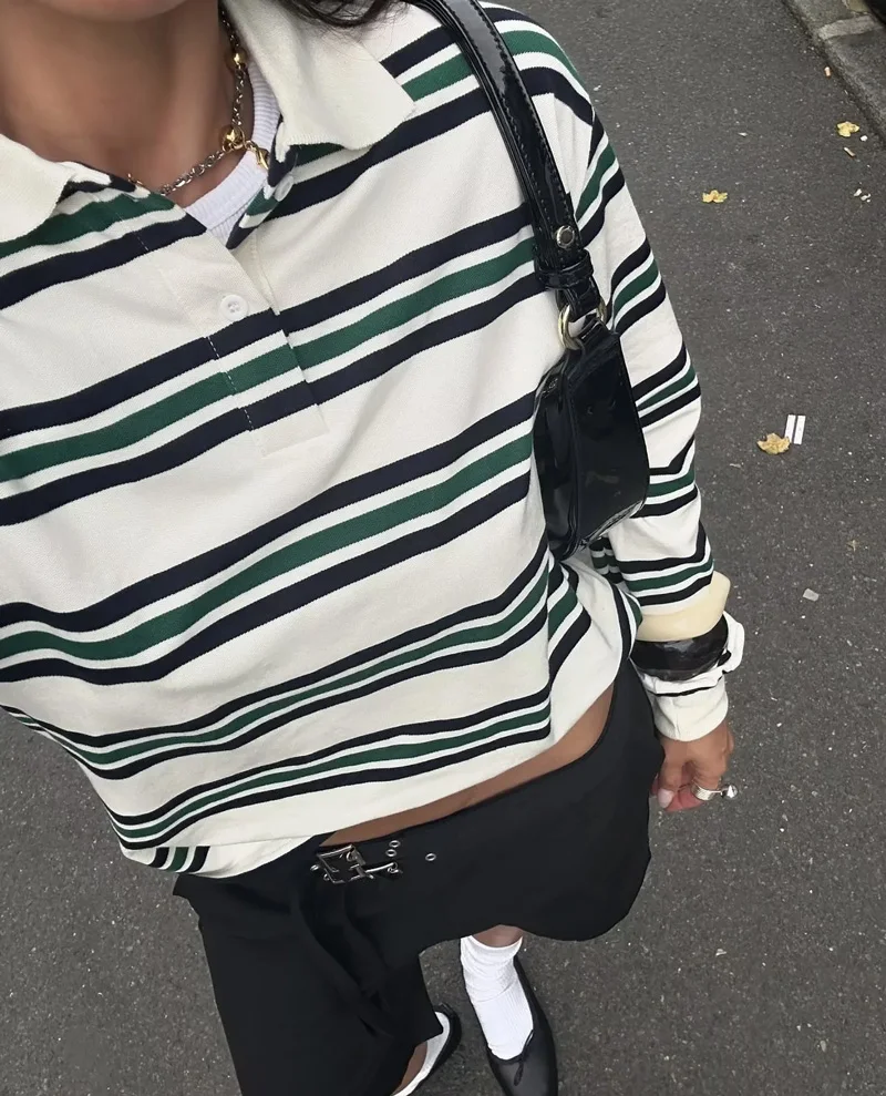 Women's Striped Relaxed Rugby  - đánh giá và giá Women'S Fashion Rugby Shirt
