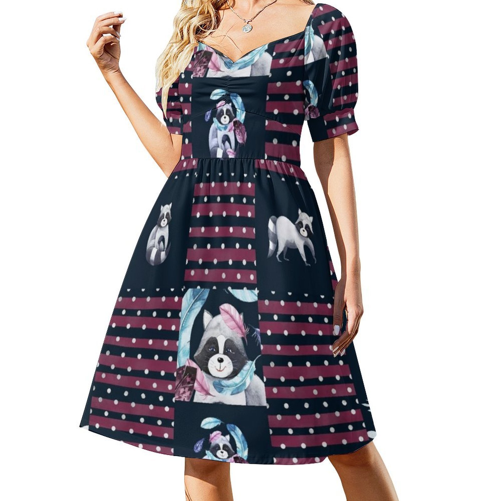 Raccoons Floral Feather Floral - đánh giá và giá Smocked Dress Women