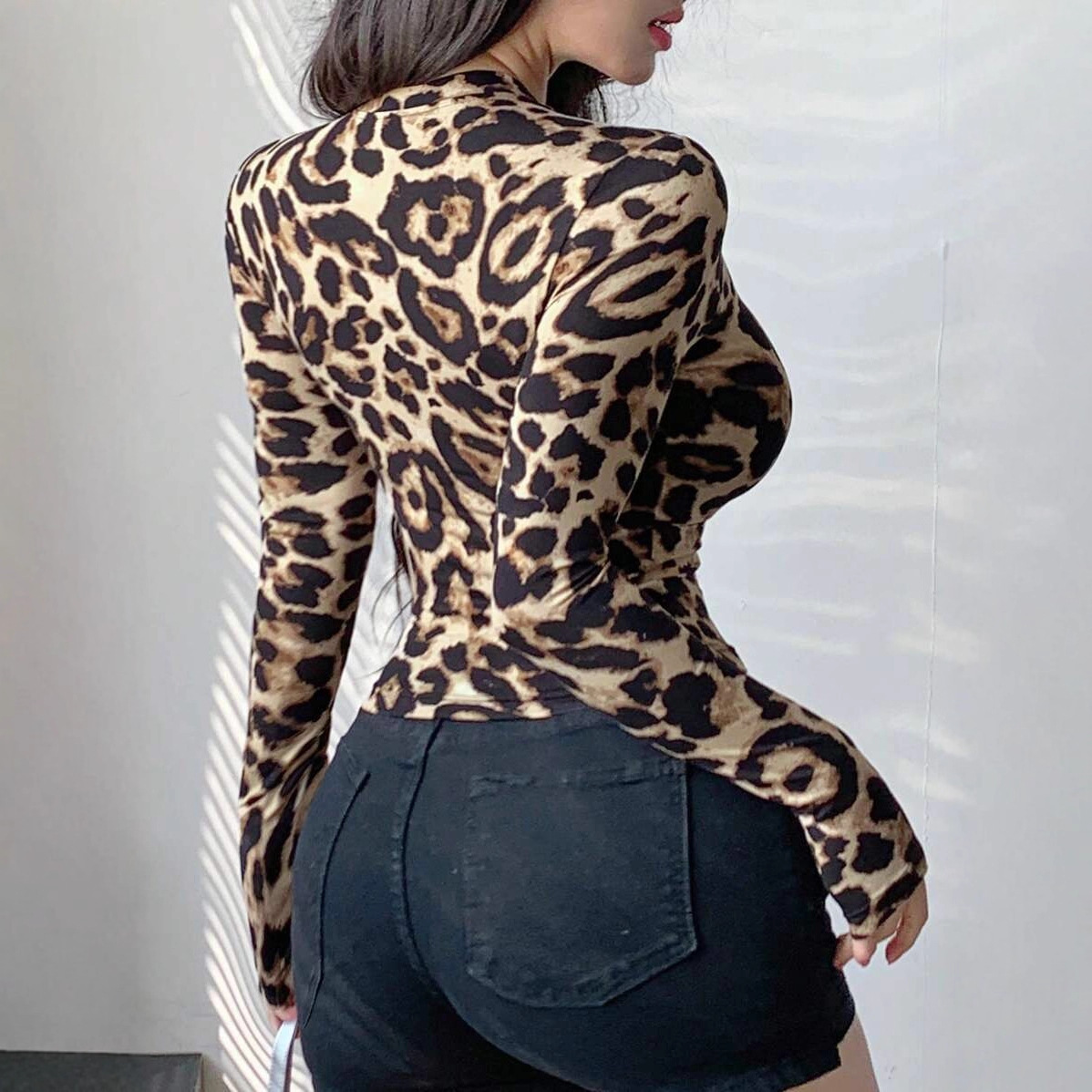 Women Leopard Print Zip Up Lon - đánh giá và giá Crop Top Women