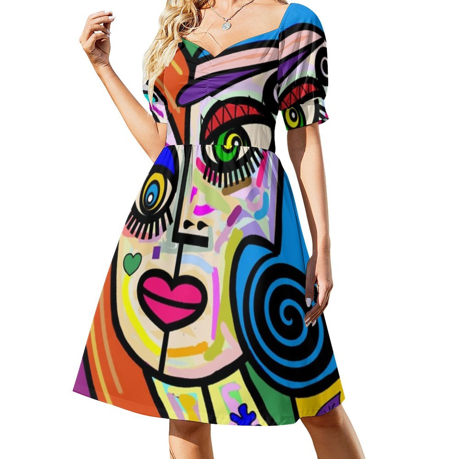 Funky Ladies Abstract Face No  - đánh giá và giá Smocked Dress Women