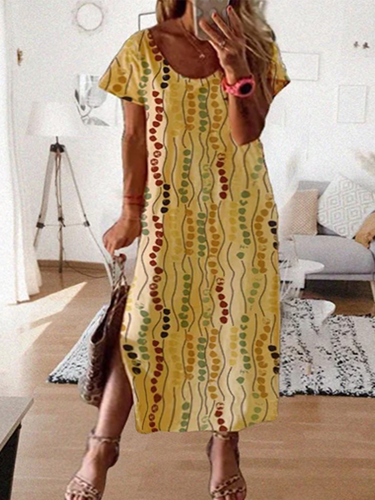 Plus Size Yellow Printed Midi  - đánh giá và giá Maxi Dress Boho